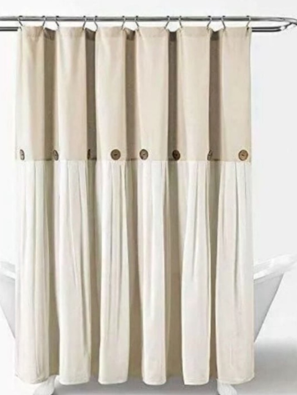 🔴 Lush Decor! Elegant tan & cream two-tone linen shower curtain! 🔥
